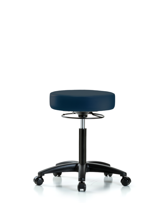 Blue Ridge Ergonomics VMBSO-RG-NF-RC-8582 Rutledge Vinyl Stool without Back - Medium Bench Height with Casters in Imperial Blue Trailblazer™ Vinyl