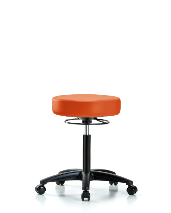 Blue Ridge Ergonomics VMBSO-RG-NF-RC-8613 Rutledge Vinyl Stool without Back - Medium Bench Height with Casters in Orange Kist Trailblazer™ Vinyl