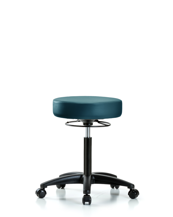 Blue Ridge Ergonomics VMBSO-RG-NF-RC-8801 Rutledge Vinyl Stool without Back - Medium Bench Height with Casters in Marine Blue Supernova™ Vinyl