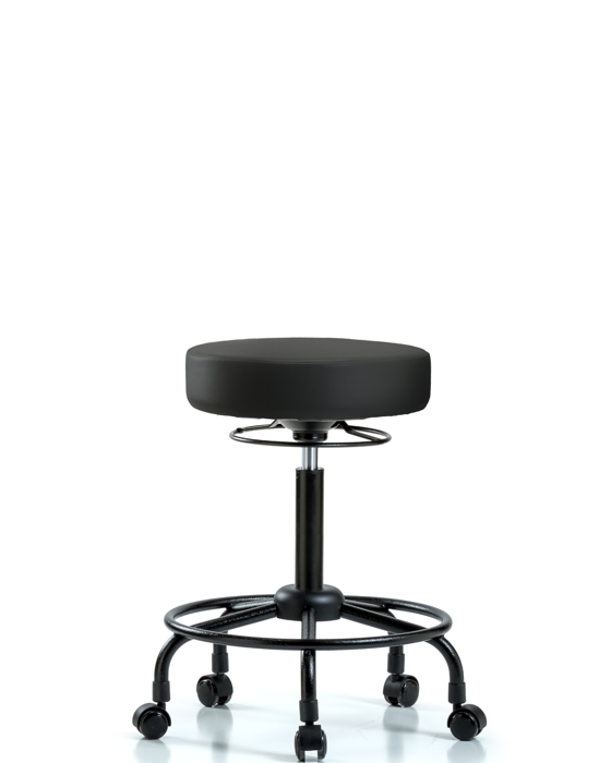 Blue Ridge Ergonomics VMBSO-RT-RC-8540 Rutledge Vinyl Stool without Back - Medium Bench Height with Round Tube Base & Casters in Black Trailblazer™ Vinyl