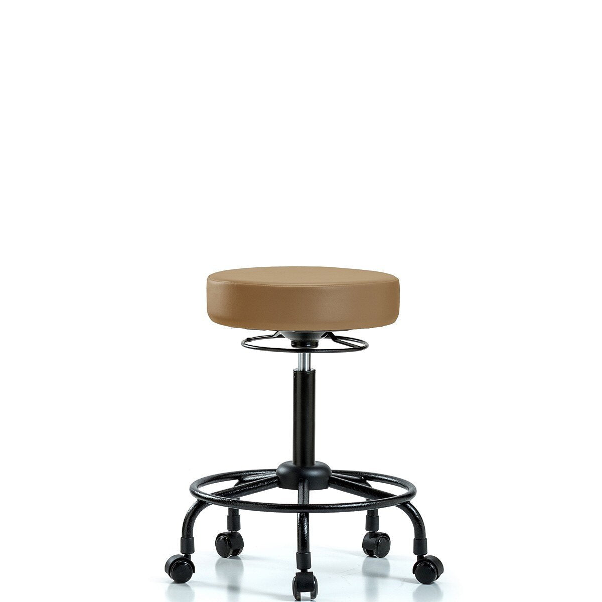 Blue Ridge Ergonomics VDHST-RT-T1-RC-8584 Rutledge Vinyl Stool with Back - Desk Height with Round Tube Base, Seat Tilt, & Casters in Taupe Trailblazer™ Vinyl