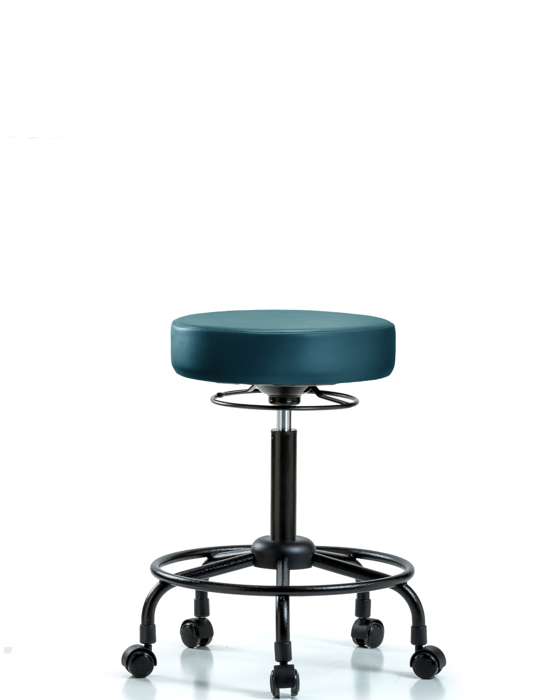 Blue Ridge Ergonomics VMBSO-RT-RC-8801 Rutledge Vinyl Stool without Back - Medium Bench Height with Round Tube Base & Casters in Marine Blue Supernova™ Vinyl