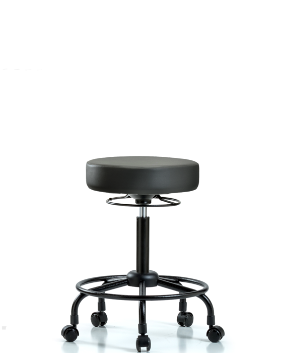 Blue Ridge Ergonomics VMBSO-RT-RC-8823 Rutledge Vinyl Stool without Back - Medium Bench Height with Round Tube Base & Casters in Carbon Supernova™ Vinyl