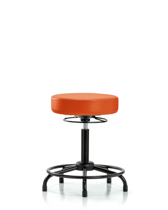 Blue Ridge Ergonomics VMBSO-RT-RG-8613 Rutledge Vinyl Stool without Back - Medium Bench Height with Round Tube Base & Stationary Glides in Orange Kist Trailblazer™ Vinyl