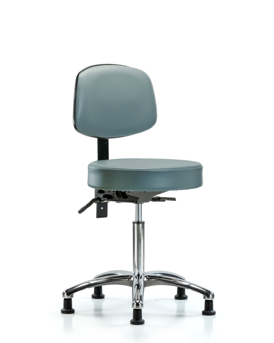 Blue Ridge Ergonomics VMBST-CR-T0-NF-RG-8822 Rutledge Vinyl Stool with Back Chrome - Medium Bench Height with Stationary Glides in Storm Supernova™ Vinyl