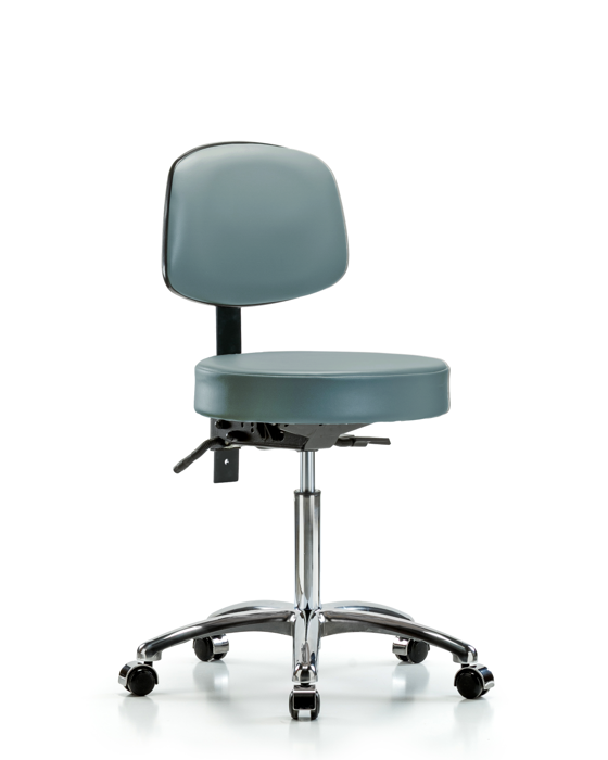 Blue Ridge Ergonomics VMBST-CR-T1-NF-CC-8822 Rutledge Vinyl Stool with Back Chrome - Medium Bench Height with Seat Tilt & Casters in Storm Supernova™ Vinyl