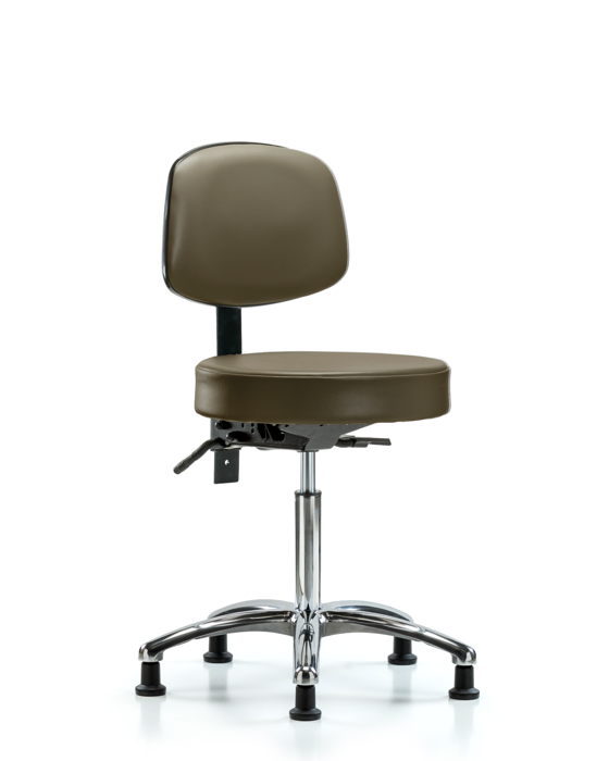 Blue Ridge Ergonomics VMBST-CR-T1-NF-RG-8809 Rutledge Vinyl Stool with Back Chrome - Medium Bench Height with Seat Tilt & Stationary Glides in Taupe Supernova™ Vinyl