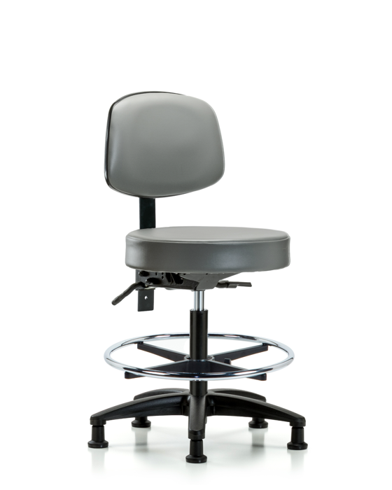 Blue Ridge Ergonomics VMBST-RG-T0-CF-RG-8840 Rutledge Vinyl Stool with Back - Medium Bench Height with Chrome Foot Ring & Stationary Glides in Sterling Supernova™ Vinyl
