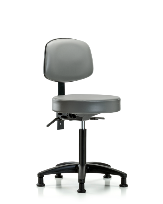 Blue Ridge Ergonomics VMBST-RG-T0-NF-RG-8840 Rutledge Vinyl Stool with Back - Medium Bench Height with Stationary Glides in Sterling Supernova™ Vinyl
