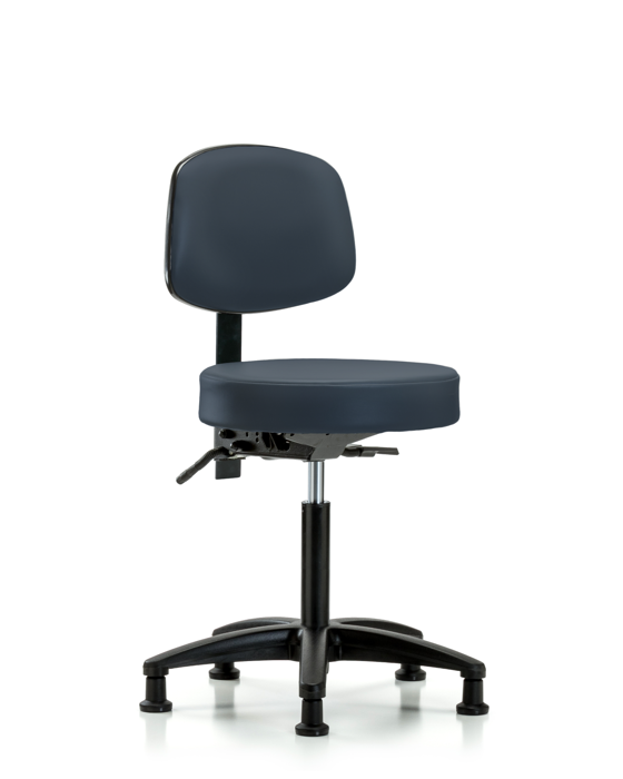 Blue Ridge Ergonomics VMBST-RG-T1-NF-RG-8582 Rutledge Vinyl Stool with Back - Medium Bench Height with Seat Tilt & Stationary Glides in Imperial Blue Trailblazer™ Vinyl