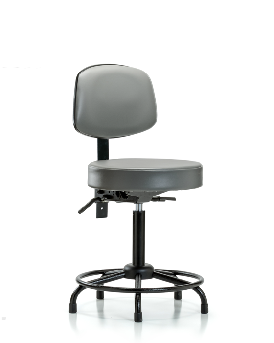 Blue Ridge Ergonomics VMBST-RT-T0-RG-8840 Rutledge Vinyl Stool with Back - Medium Bench Height with Round Tube Base & Stationary Glides in Sterling Supernova™ Vinyl