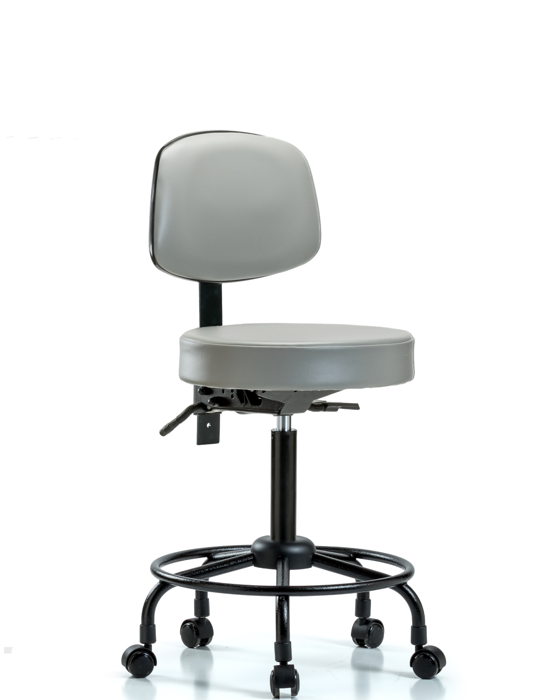 Blue Ridge Ergonomics VMBST-RT-T1-RC-8567 Rutledge Vinyl Stool with Back - Medium Bench Height with Round Tube Base, Seat Tilt, & Casters in Dove Trailblazer™ Vinyl