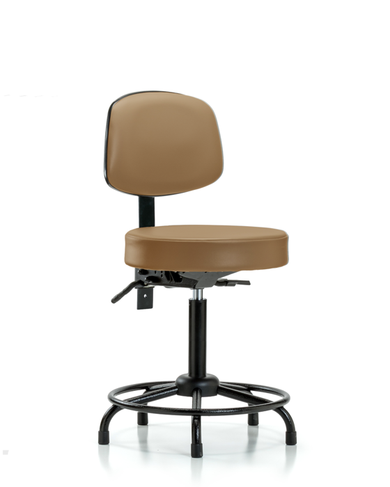 Blue Ridge Ergonomics VMBST-RT-T1-RG-8584 Rutledge Vinyl Stool with Back - Medium Bench Height with Round Tube Base, Seat Tilt, & Stationary Glides in Taupe Trailblazer™ Vinyl