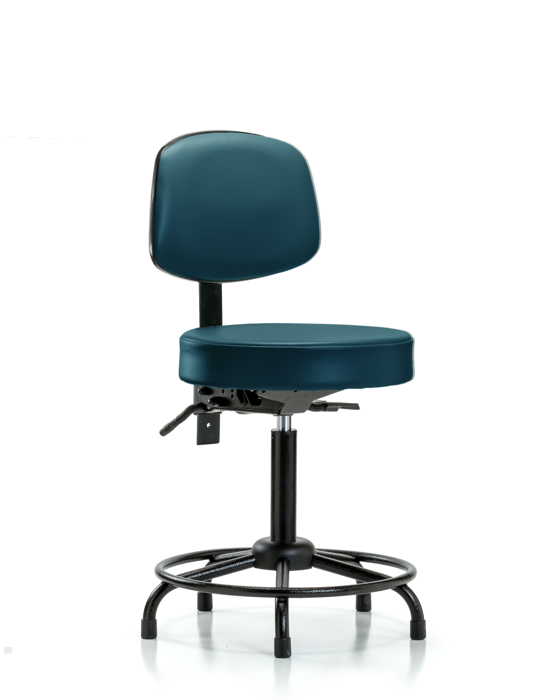 Blue Ridge Ergonomics VMBST-RT-T1-RG-8801 Rutledge Vinyl Stool with Back - Medium Bench Height with Round Tube Base, Seat Tilt, & Stationary Glides in Marine Blue Supernova™ Vinyl