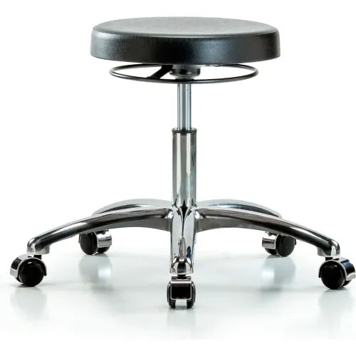 Blue Ridge Ergonomics CLR-VDHCH-CR-CC-8605 Class 10 Clean Room Vinyl Chair Chrome - Desk Height with Casters in Charcoal Trailblazer™ Vinyl