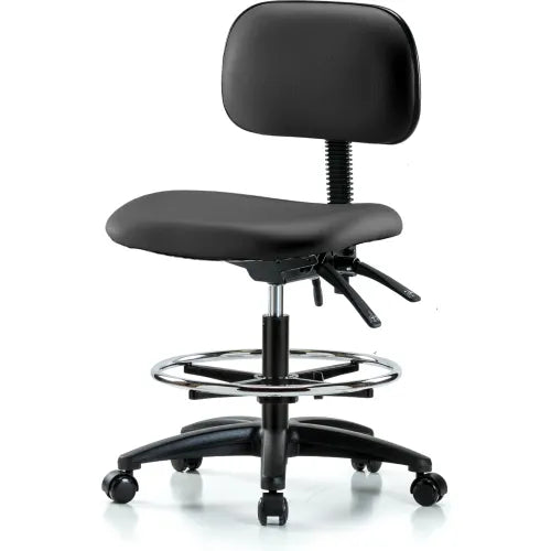 Blue Ridge Ergonomics VMBCH-RG-T0-A0-CF-RG-8540 Rutledge Vinyl Chair - Medium Bench Height with Chrome Foot Ring & Stationary Glides in Black Trailblazer™ Vinyl