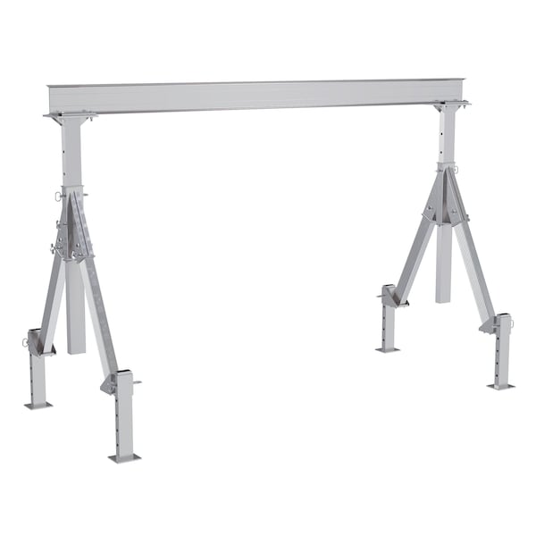 Vestil AHA-4-12-8-ALO Aluminum Adjustable Height Gantry Crane w/Adjustable Leveling Option 12 ft. x 8 ft. 4K Silver