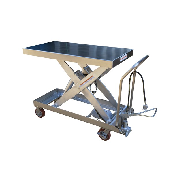 Vestil AIR-1750-PSS Air Hydraulic Stainless Steel Cart 1750lb Capacity 20"Wx46-1/2"Lx40"H