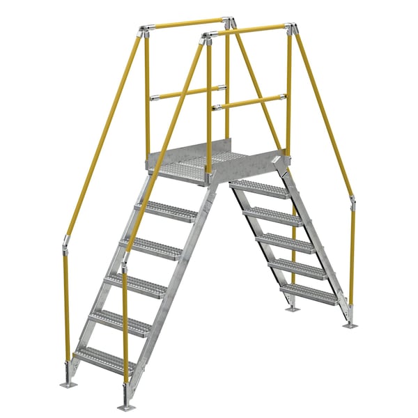 Vestil COL-6-56-23-HDG 6 Step Galvanized Steel Cross-Over Ladder 104"x102.5" 500lb Capacity
