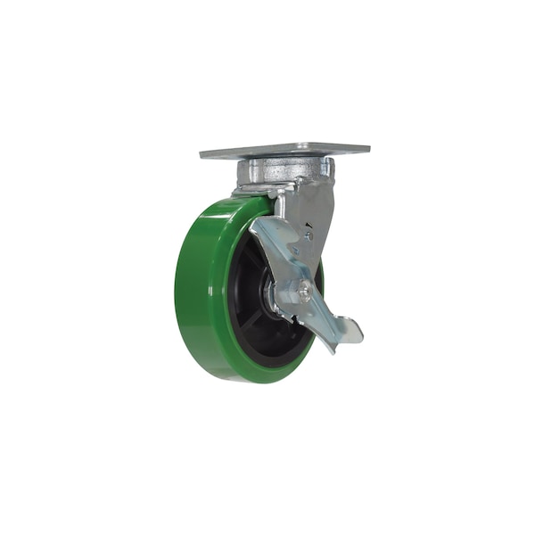 Vestil CST-F40-6X2DT-SWB Green High-Tech Non-Marking Swivel With Brake Polyurethane 6x2 Caster