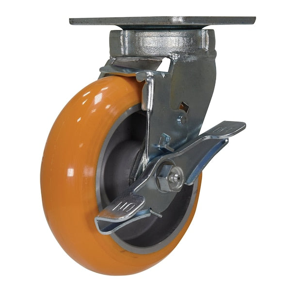 Vestil CST-F40-6X2SI-SWB Orange Premium Heavy Duty Swivel With Brake Polyurethane 6 x 2 Caster