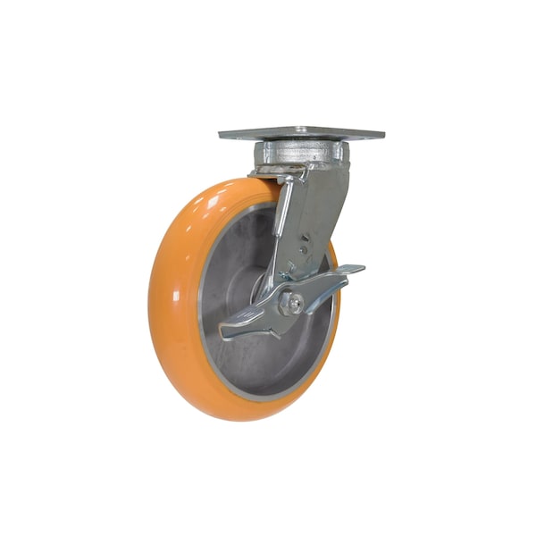 Vestil CST-F40-8X2SI-SWB Orange Premium Heavy Duty Swivel With Brake Polyurethane 8 x 2 Caster