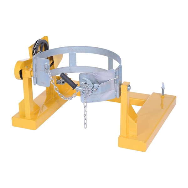Vestil DCR-205-15 Steel Fork Truck Drum Carrier/Rotator For Steel 55 gal. Drums, 1500 lb Capacity, Yellow
