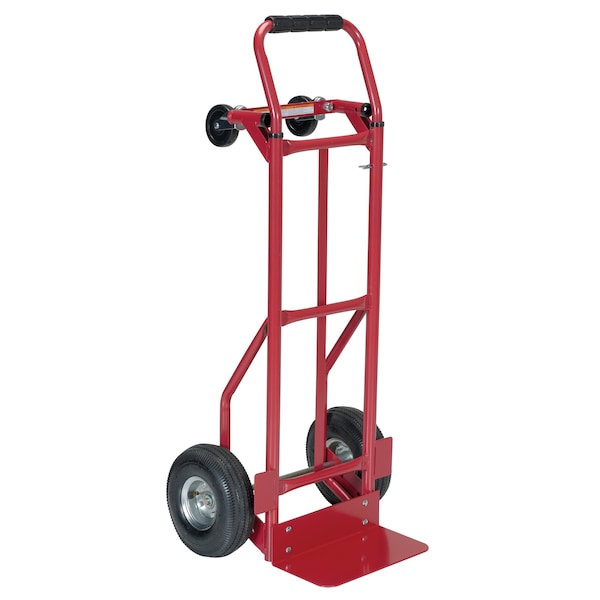 Vestil DSHT-500-PN Red Steel Convertible Hand Truck 500 lb Pneumatic Wheel Rubber Caster