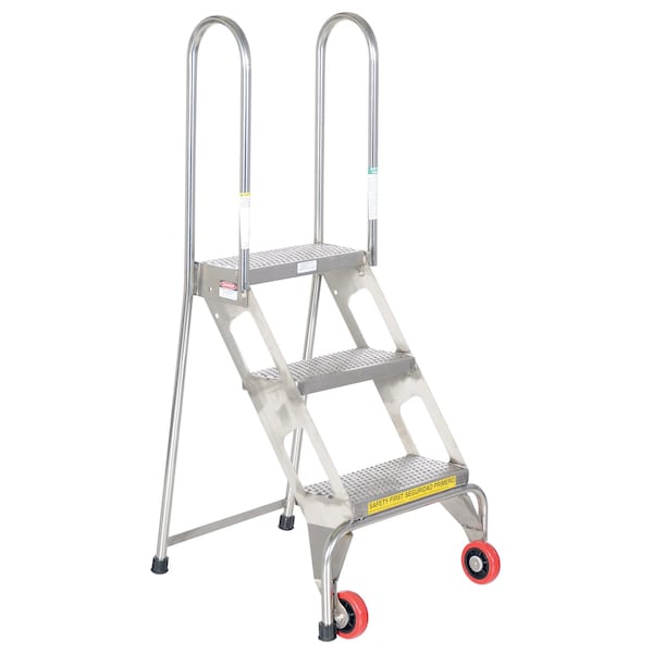 Vestil FLAD-3-SS 51.9375 H 202 Stainless Steel Stainless Steel Folding Ladder W/Wheels, 3 Steps