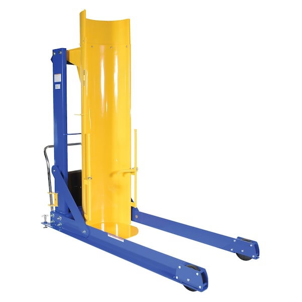 Vestil HDD-60-10-P Steel Portable Hydraulic Drum Dumper, 60" Dump Height, 1000 lb Capacity, Blue/Yellow