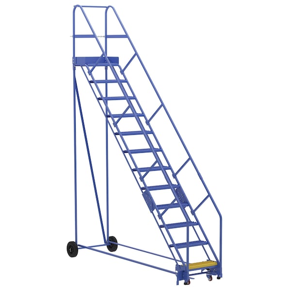 Vestil LAD-12-14-G-EZ 156 H Steel Warehouse Ladder, 50 deg Grip, 12 Step, 14", 12 Steps