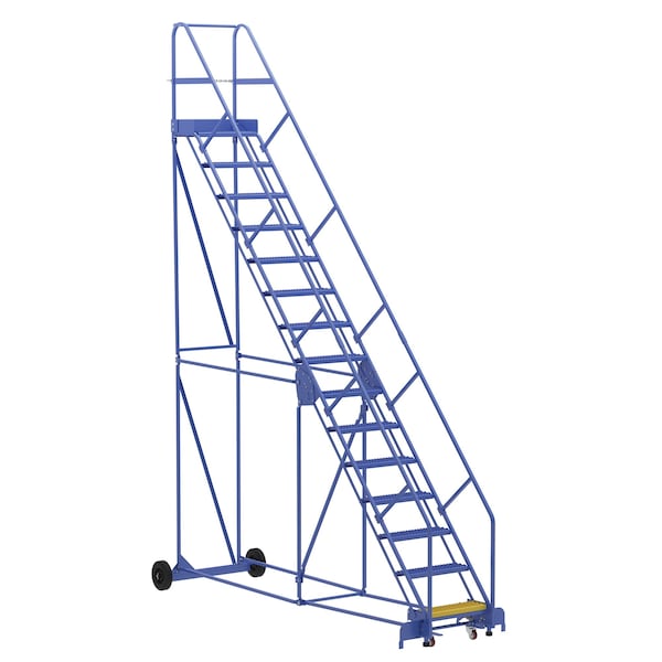 Vestil LAD-15-14-G-EZ 186 H Steel Warehouse Ladder, 50 deg Grip, 15 Step, 14", 15 Steps