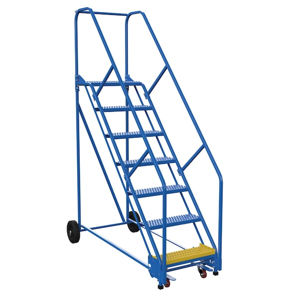 Vestil LAD-7-14-G-EZ 100 H Steel Warehouse Ladder, 50 deg Grip, 7 Step, 14", 7 in Steps