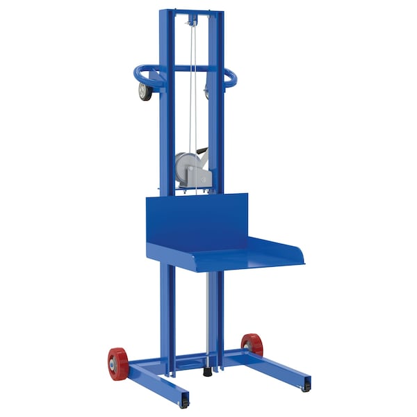 Vestil LLPW-500-FWFL Steel Low Pro Lite Load Lift With Winch, Fixed Wheels/Manual Floor Lock 20x20 Plat 400lb Blue