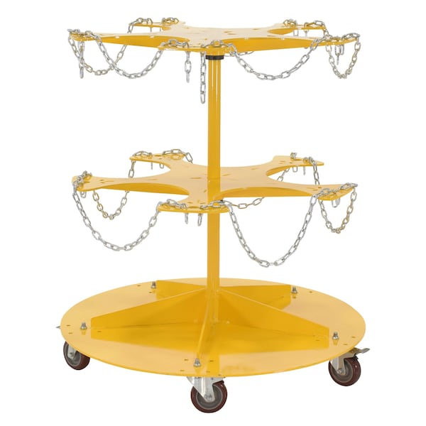 Vestil PAIL-T2-CAR-10-CK Steel 5 Gallon Pail Carousel Rack, 10 Pails W/ Casters 350 lbs. Capacity Per Shelf Yellow