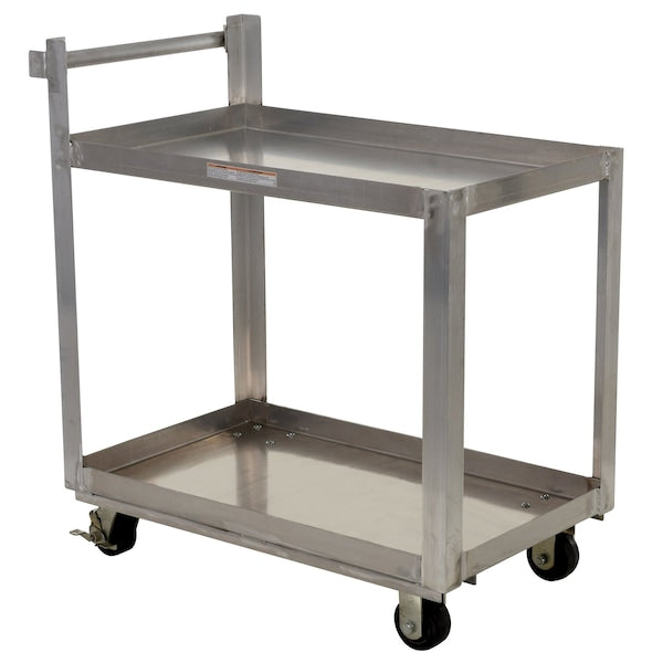 Vestil SCA2-2236 Aluminum Service Cart, 2 Shelves, 22x36, Aluminum, 660 lb Load Capacity, 2 Shelves, 21.875" W