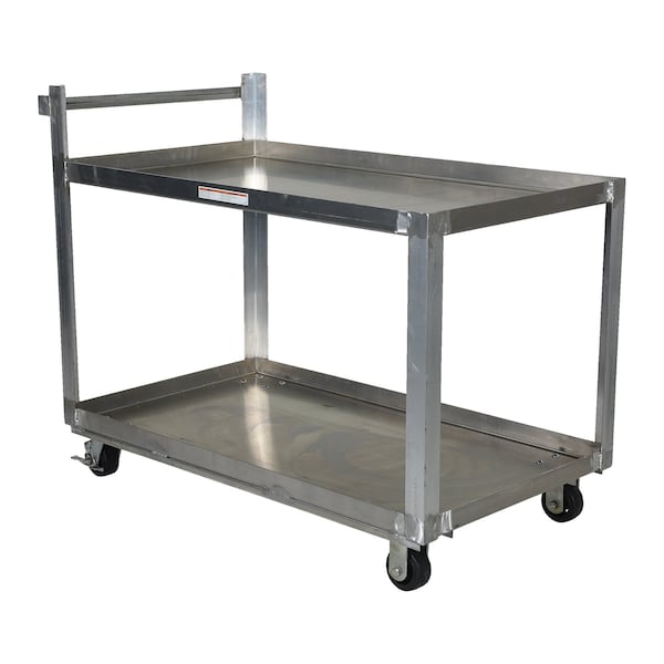 Vestil SCA2-2848 Aluminum Service Cart, 2 Shelves, 28x48, Aluminum, 660 lb Load Capacity, 2 Shelves, 27.875" W