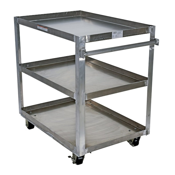 Vestil SCA3-2840 Aluminum Service Cart, 3 Shelves, 28x40, Aluminum, 660 lb Load Capacity, 3 Shelves, 27.9375" W