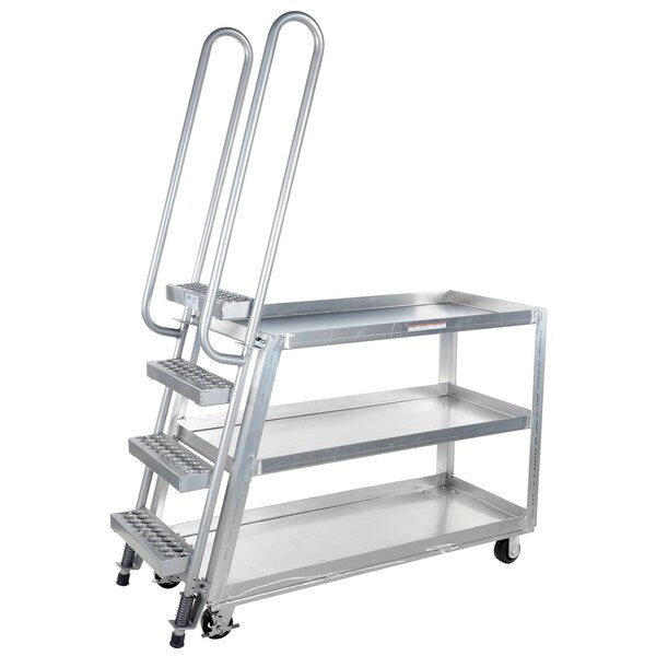 Vestil SPA-HD-2252-5PU Hi-Duty Stock Picker Truck, Poly/Steel, Aluminum Frame/Steel Ladder, 500 lb Load Capacity, 3 Shelves