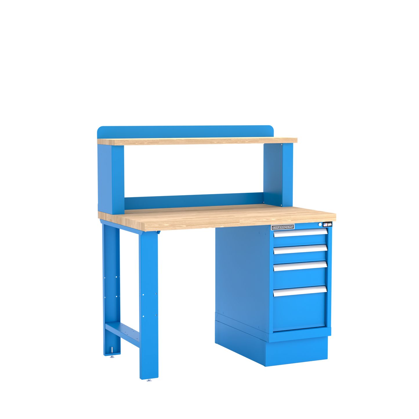 Champion Tool Storage WB201-B4830-BB 4-Drawer Standard Depth Cabinet Workbench, 12" Riser WB201 | 48"W x 35-1/4"H x 30"D, Bright Blue