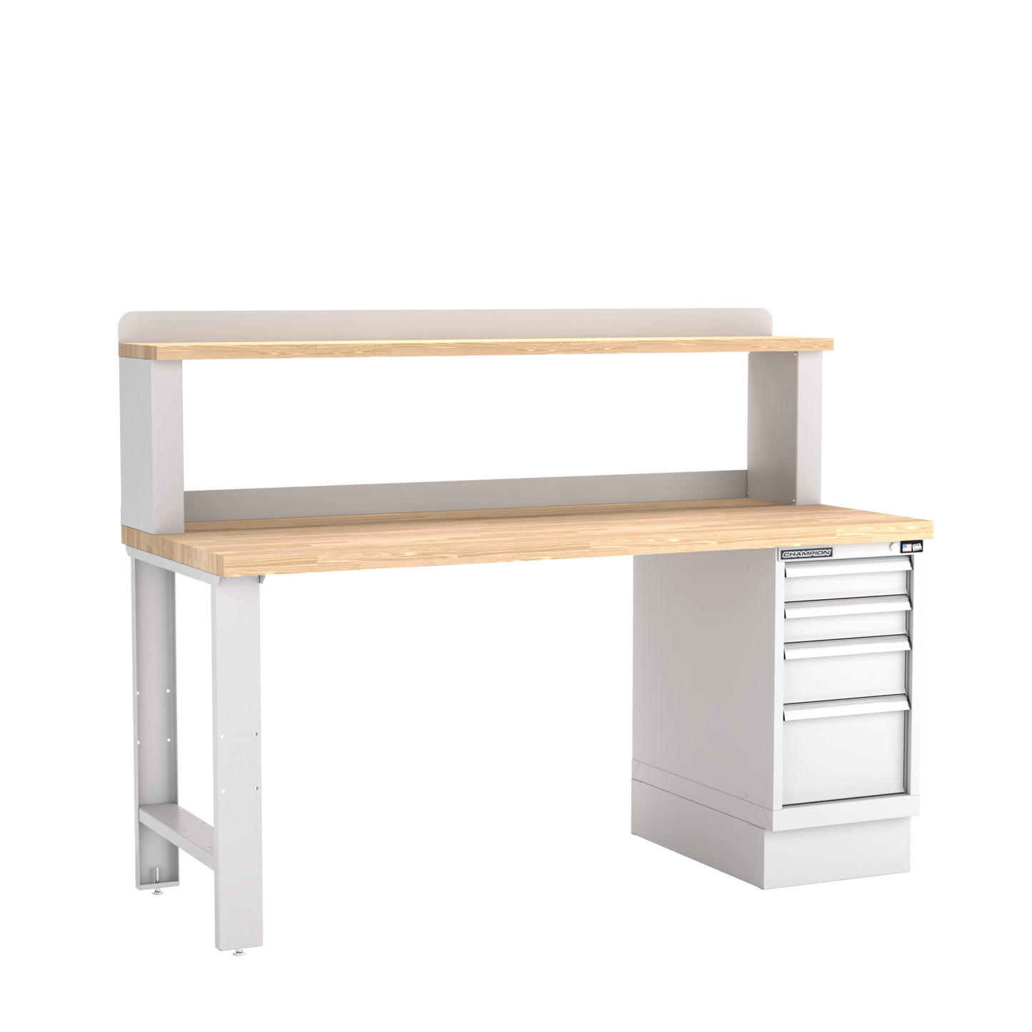 Champion Tool Storage WB201-B7230-LG 4-Drawer Standard Depth Cabinet Workbench, 12" Riser WB201 | 72"W x 35-1/4"H x 30"D, Light Gray