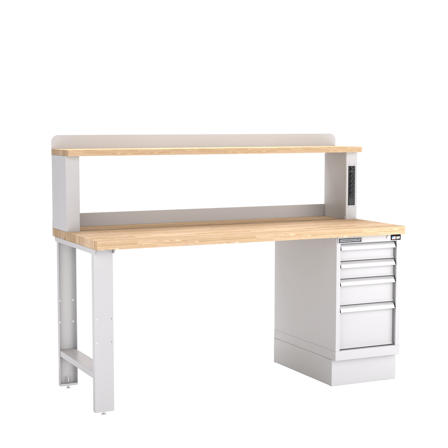 Champion Tool Storage WB202-B7230-LG 4-Drawer Standard Depth Cabinet Workbench, 12" Power Riser WB202 | 72"W x 35-1/4"H x 30"D, Light Gray