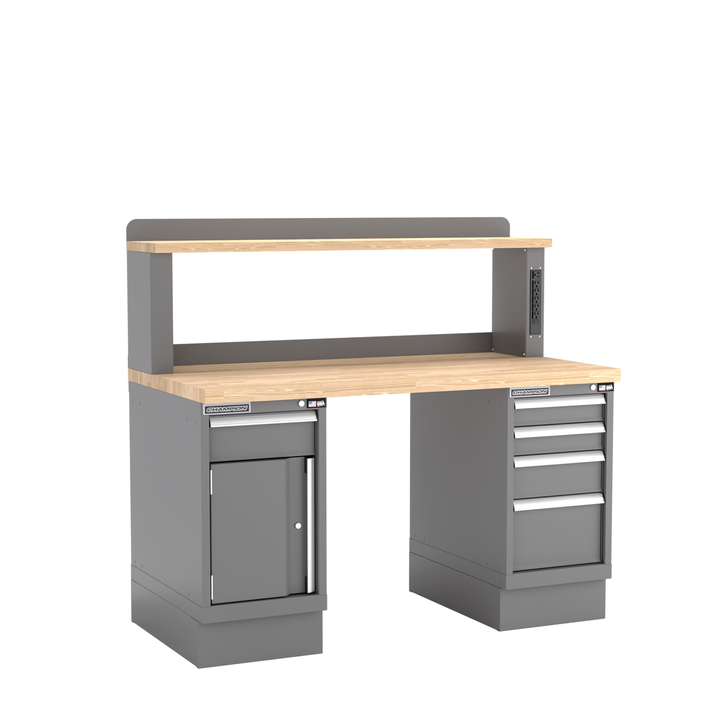 Champion Tool Storage WB402-B6030-DG Two Preconfigured Cabinets Workbench, 12" Power Riser WB401 | 60"W x 35-1/4"H x 30"D, Dark Gray