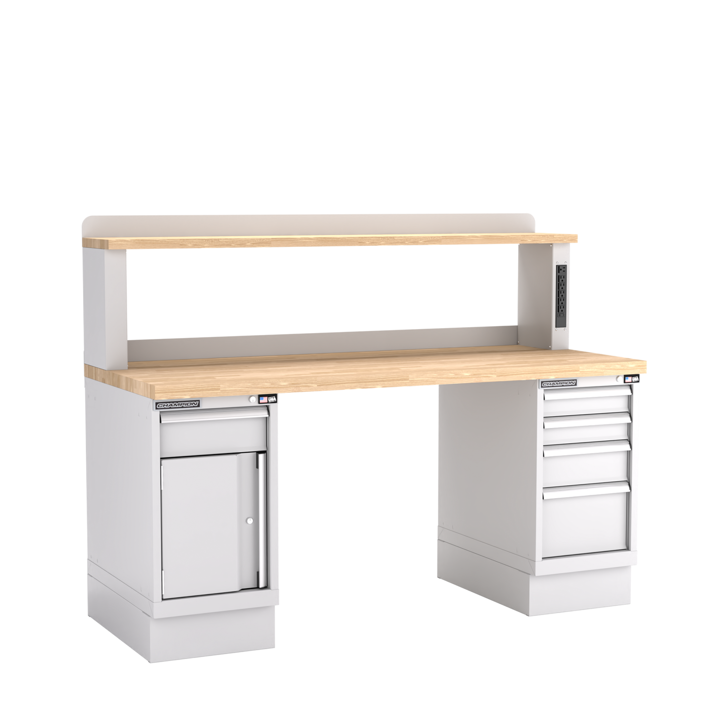 Champion Tool Storage WB402-B7230-LG Two Preconfigured Cabinets Workbench, 12" Power Riser WB401 | 72"W x 35-1/4"H x 30"D, Light Gray