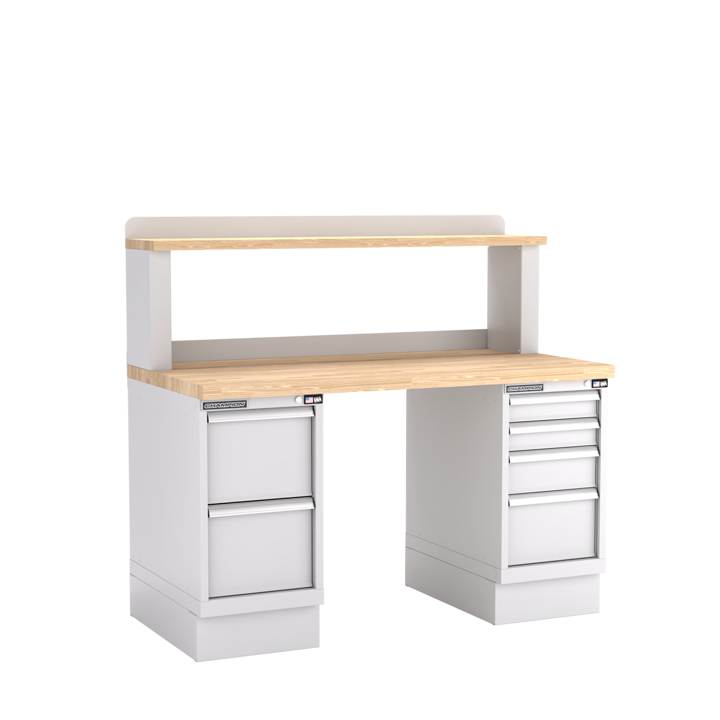 Champion Tool Storage WB501-B6030-LG Two Preconfigured Cabinets Workbench, 12" Riser WB501 | 60"W x 35-1/4"H x 30"D, Light Gray