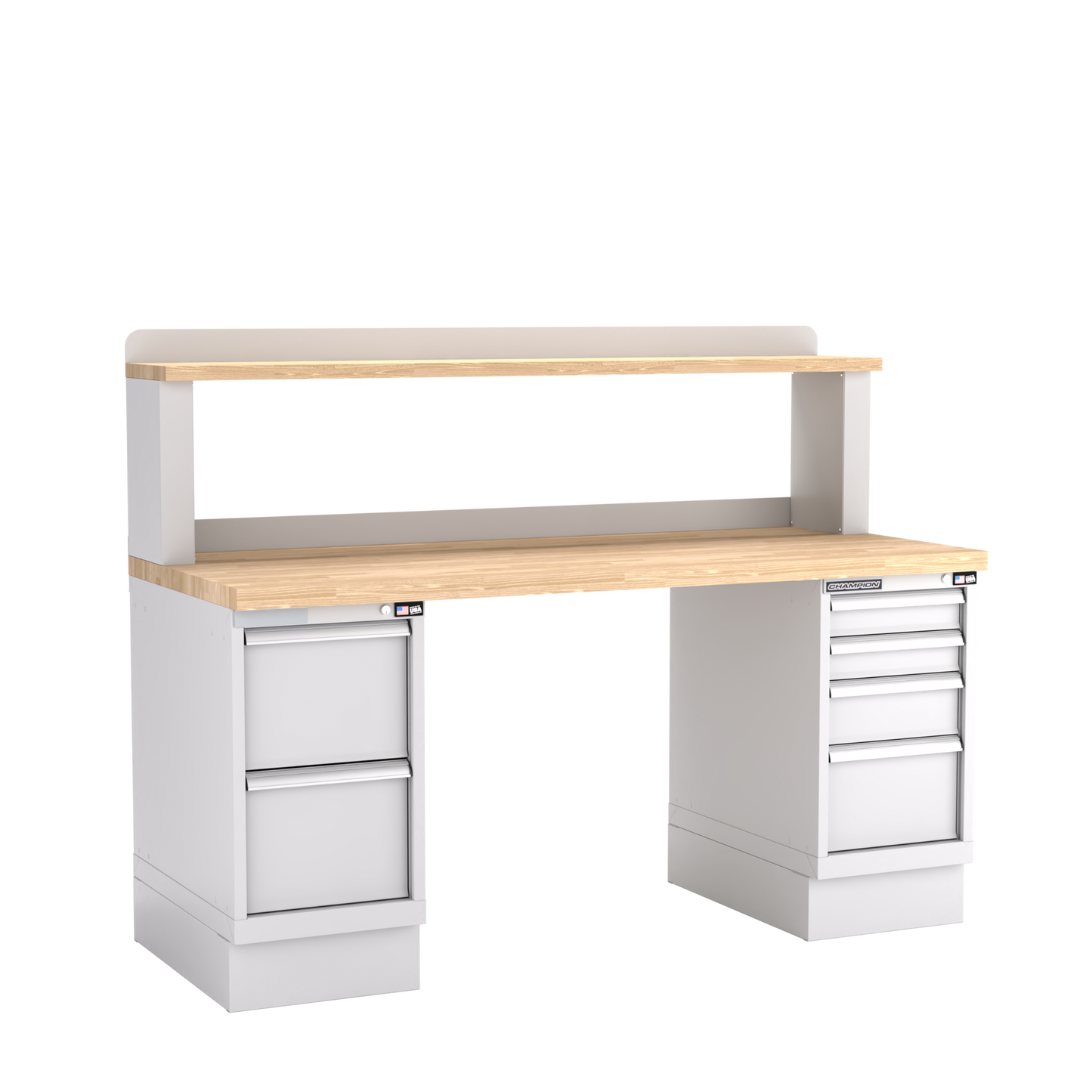 Champion Tool Storage WB501-B7230-LG Two Preconfigured Cabinets Workbench, 12" Riser WB501 | 72"W x 35-1/4"H x 30"D, Light Gray