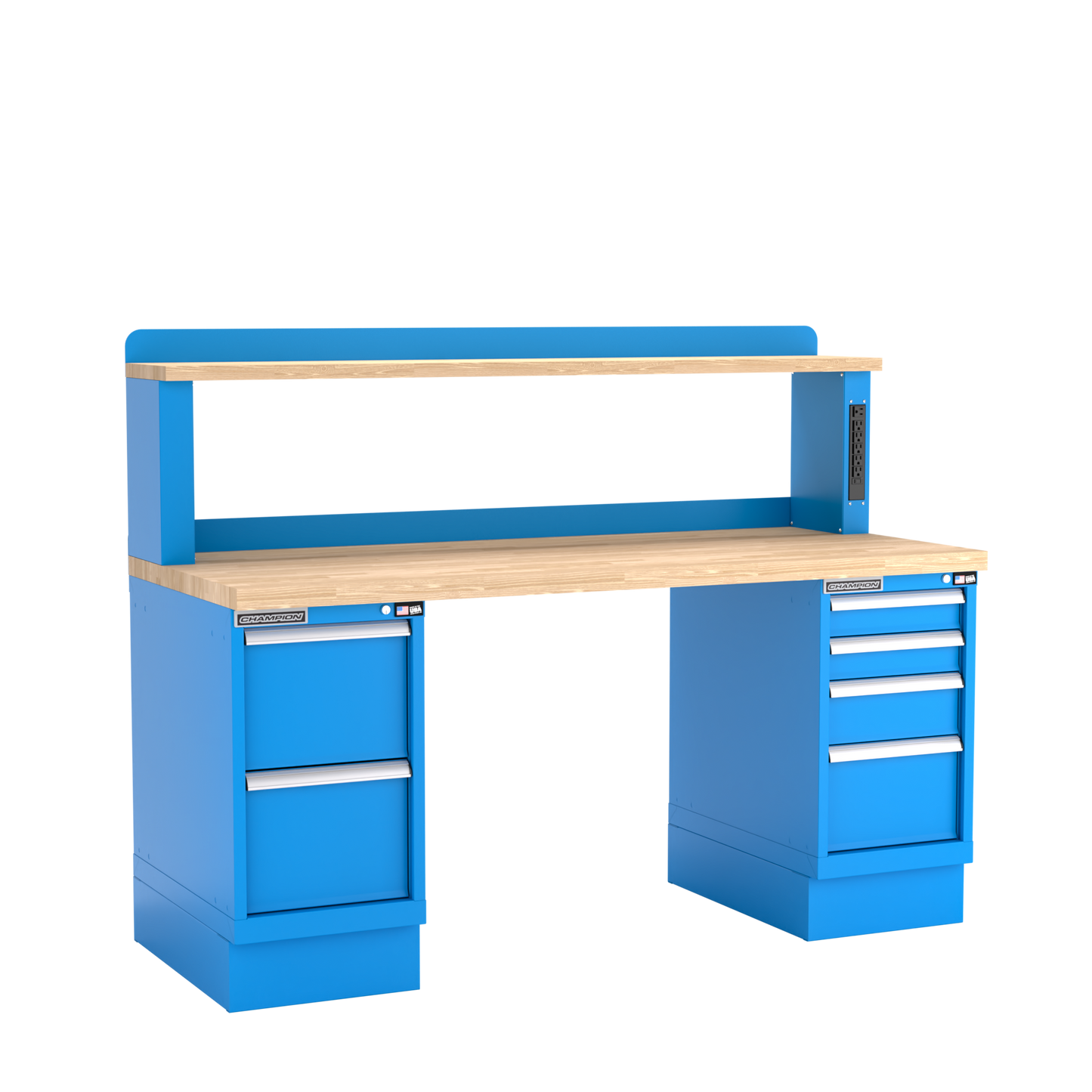 Champion Tool Storage WB502-B7230-BB Two Preconfigured Cabinets Workbench, 12" Power Riser WB501 | 72"W x 35-1/4"H x 30"D, Bright Blue