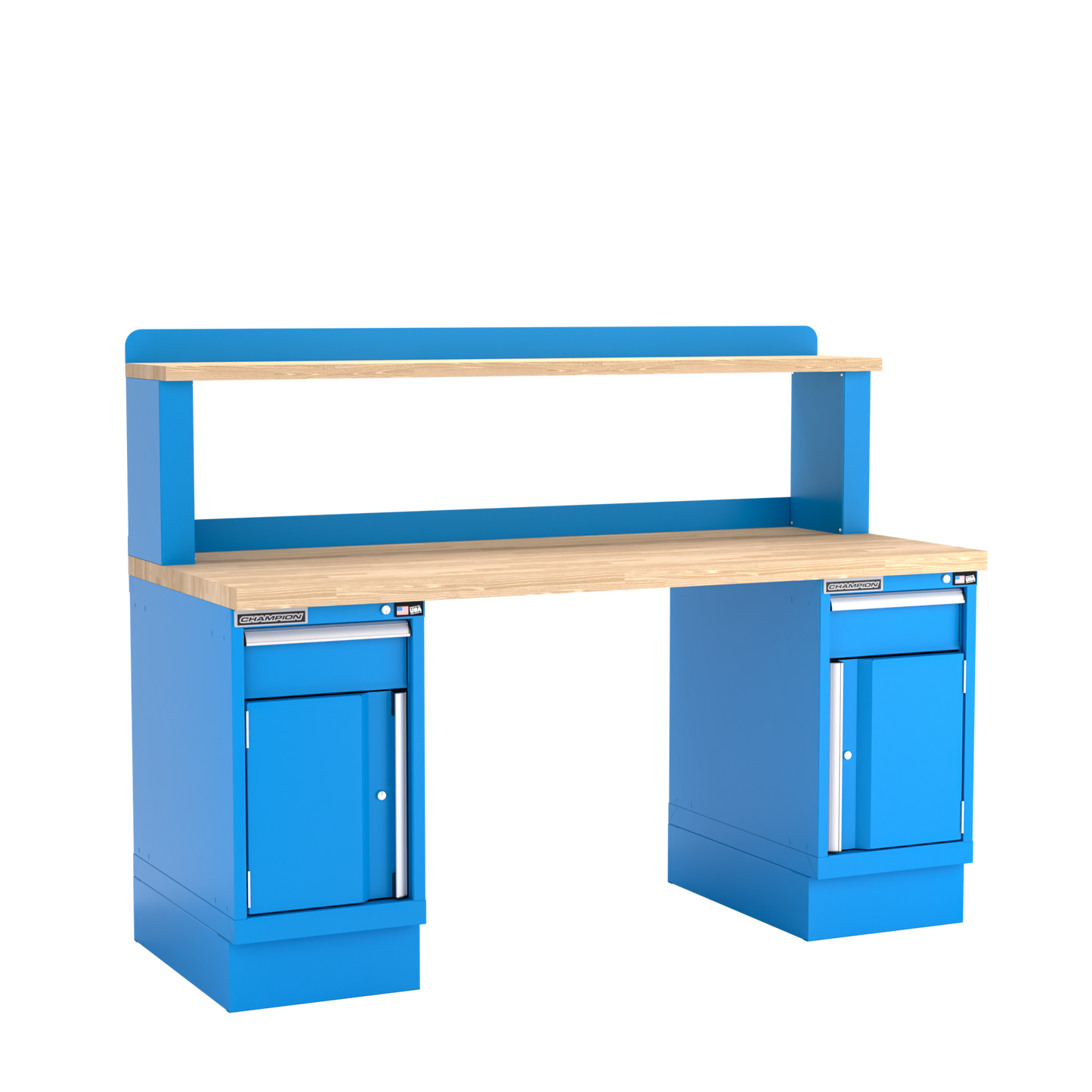 Champion Tool Storage WB701-B7230-BB Two Preconfigured Cabinets Workbench,12" Riser WB701 | 72"W x 35-1/4"H x 30"D, Bright Blue