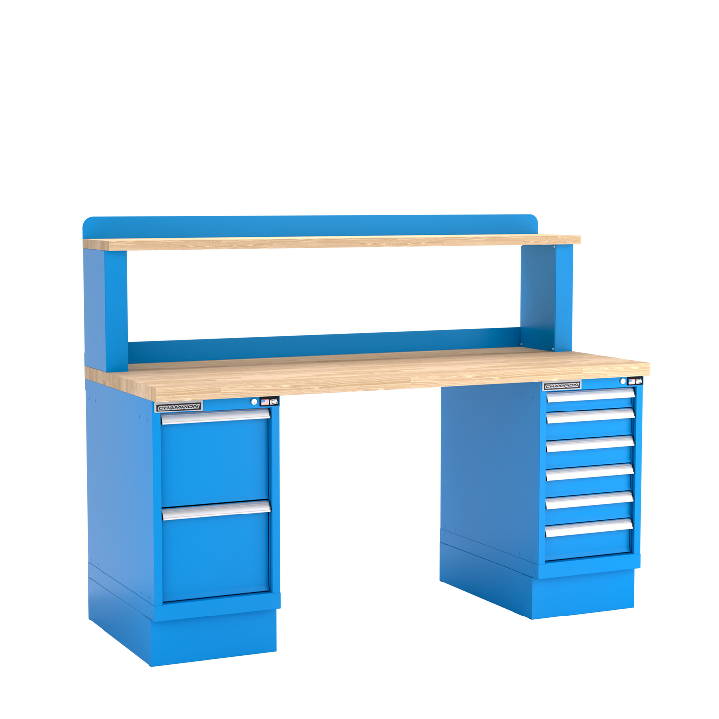 Champion Tool Storage WB801-B7230-BB Two Preconfigured Cabinets Workbench, 12" Riser WB801 | 72"W x 35-1/4"H x 30"D, Bright Blue