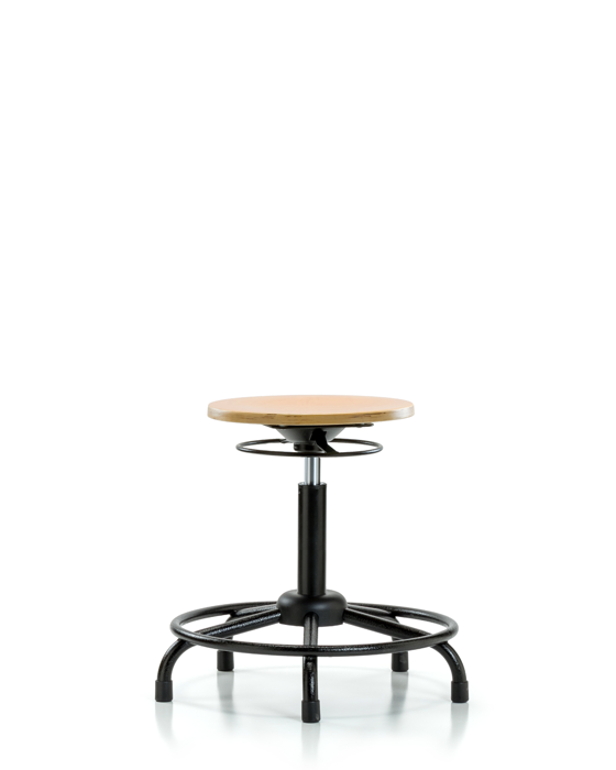 Blue Ridge Ergonomics WMBSO-RT-RG Wood Stool - Medium Bench Height with Round Tube Base & Stationary Glides